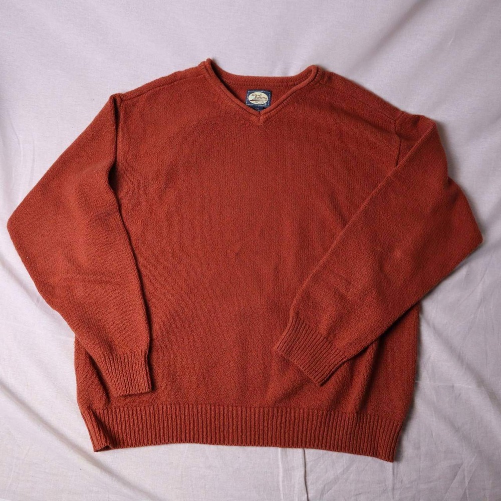 Tommy Bahama Mens V-Neck Sweater Terracotta Orange 100% Cotton Knit Large